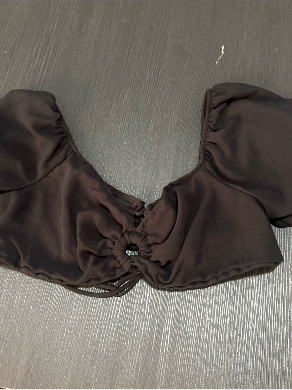 wild fable Black Puff Sleeve Crop Top with Front Drawstring
